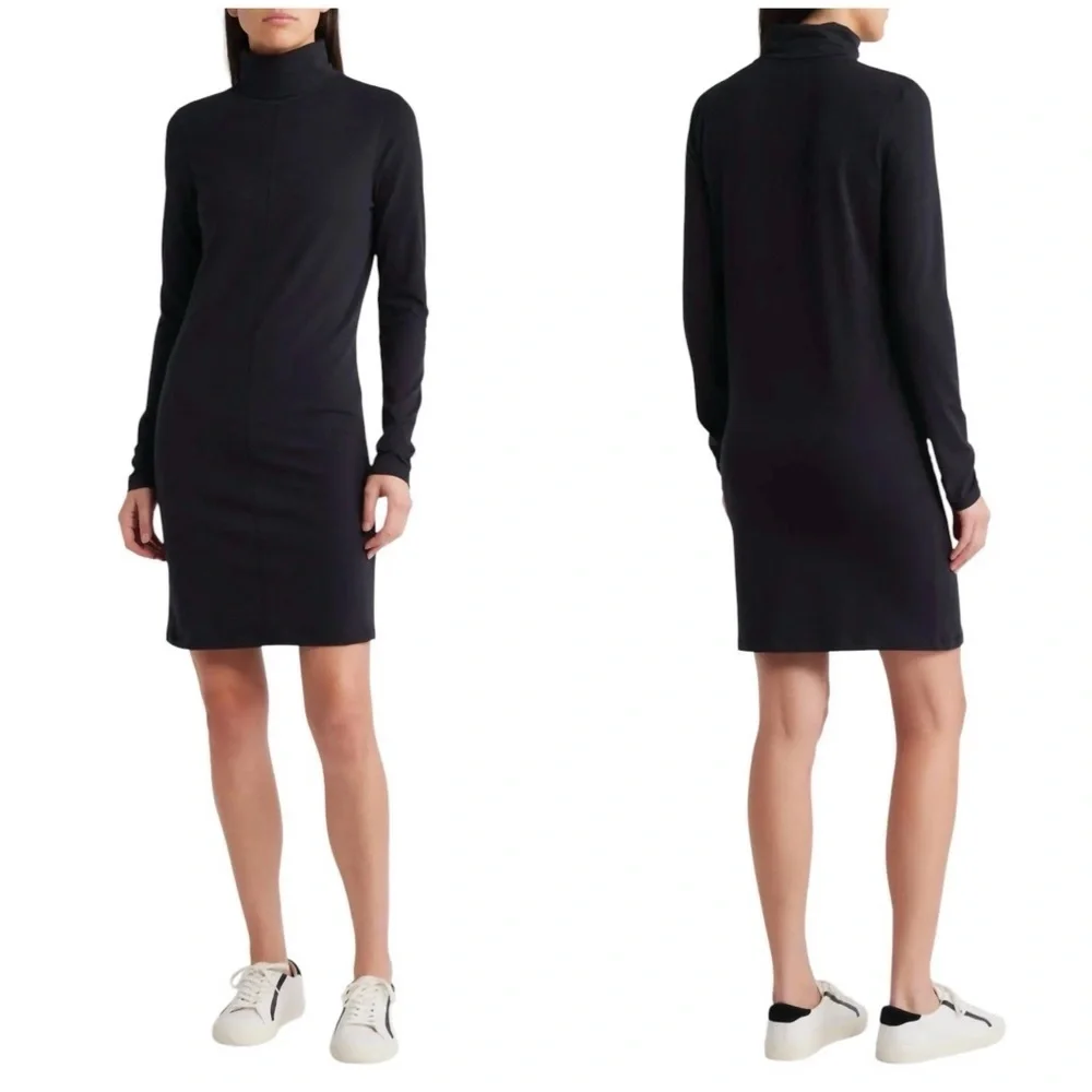 New Nation LTD Astrid Turtleneck Dress in Jet Black Sweater Dress Stretchy Sz S